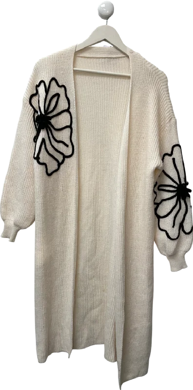 Women's Tasseled SweatersCupshe White Ivory Floral Long Sleeve Duster UK M