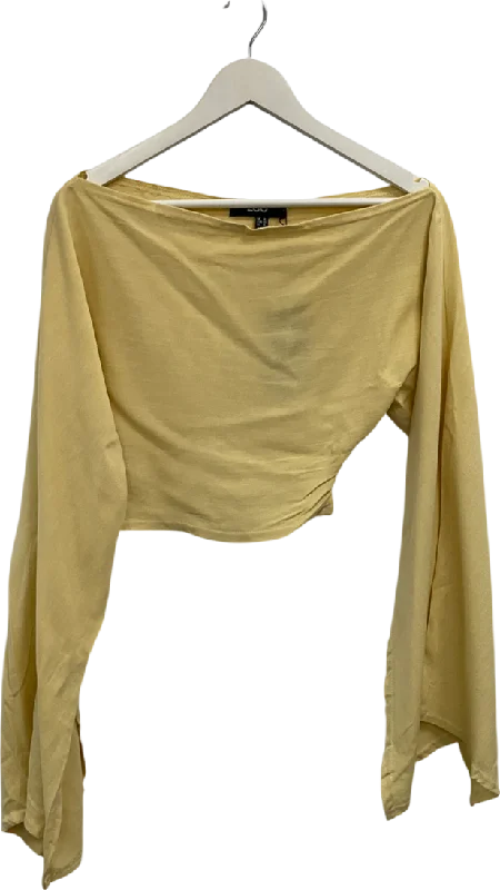 Women's Bosnian Wool SweatersEgo Yellow Long Sleeve Off The Soulder Crop Top In Lemon Linen UK 8