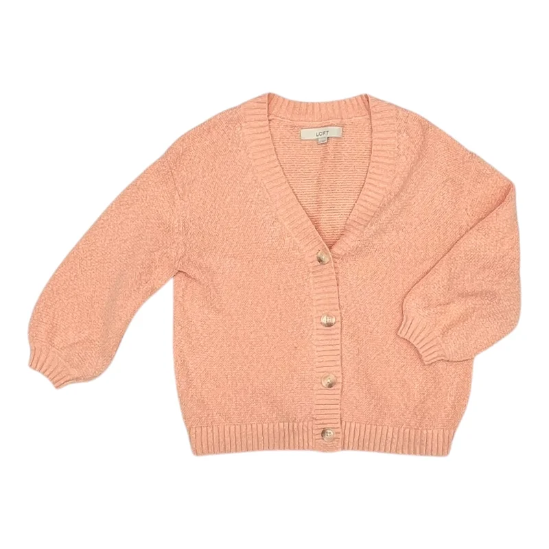 Women's Collarless Design SweatersSweater Cardigan By Loft In Peach, Size:M