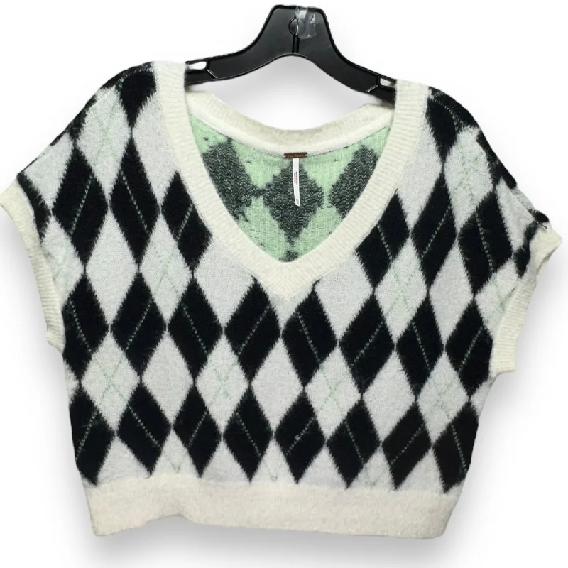 Women's Smocked SweatersThrough The Motions Argyle Short Sleeve Sweater By Free People In Black & Cream, Size: Xs