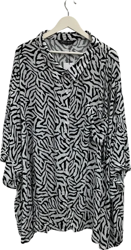 Women's Wide Collar SweatersYours White Abstract Print Blouse UK XXXL