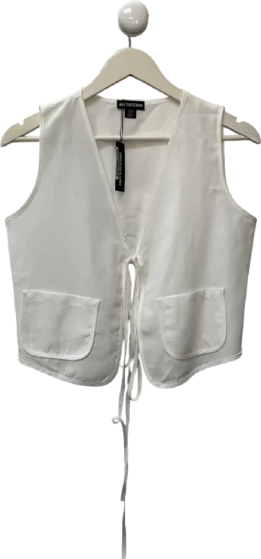 Women's Keyhole Collar SweatersPrettyLittleThing White Linen Look Tie Front Waistcoat UK 8