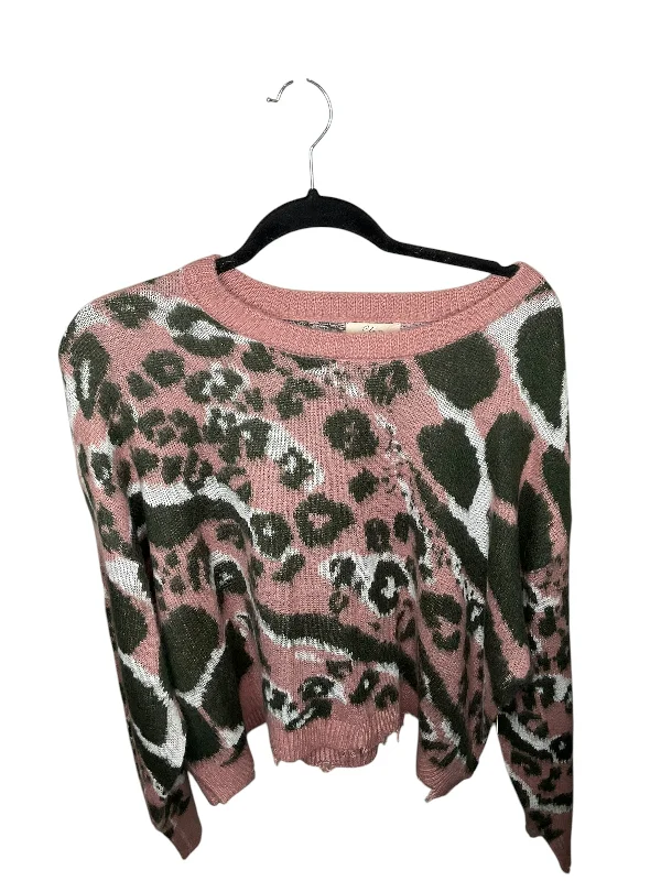 Women's Blended Wool SweatersSweater By Elan In Green & Pink, Size: M