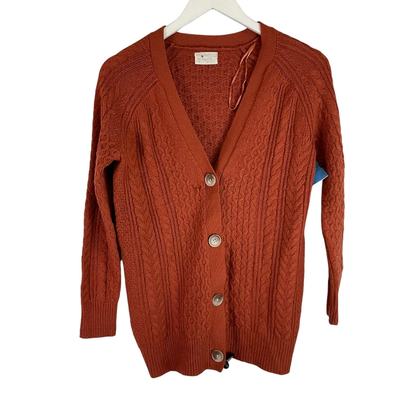 Women's Notched Collar SweatersCardigan By Proof In Orange, Size: M