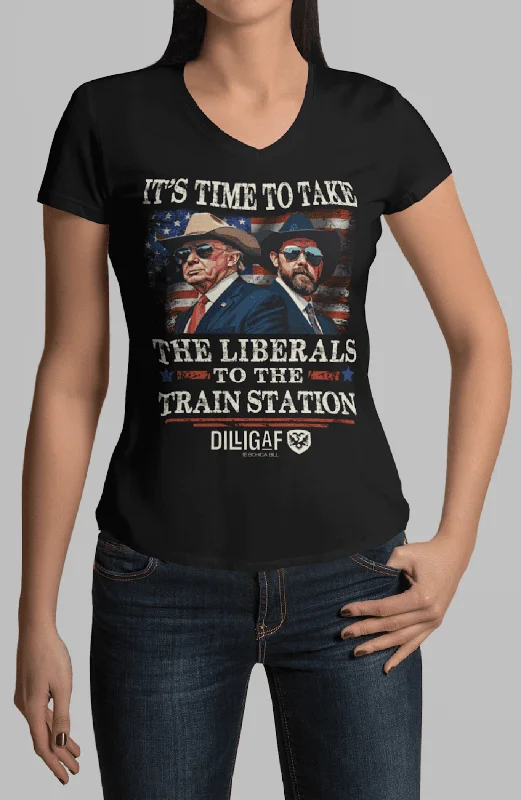 Women's Cotton BlouseTrain Station Ladies V-Neck