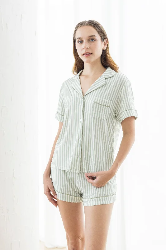 women's pajamas with cozy footiesSignature Pyjamas Shirt in Green Stripes