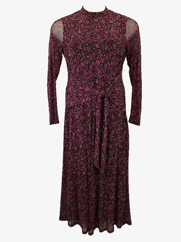 Women's Short-Sleeve DressesWhistles Elegant Plum Floral Mesh Maxi Dress Size 12