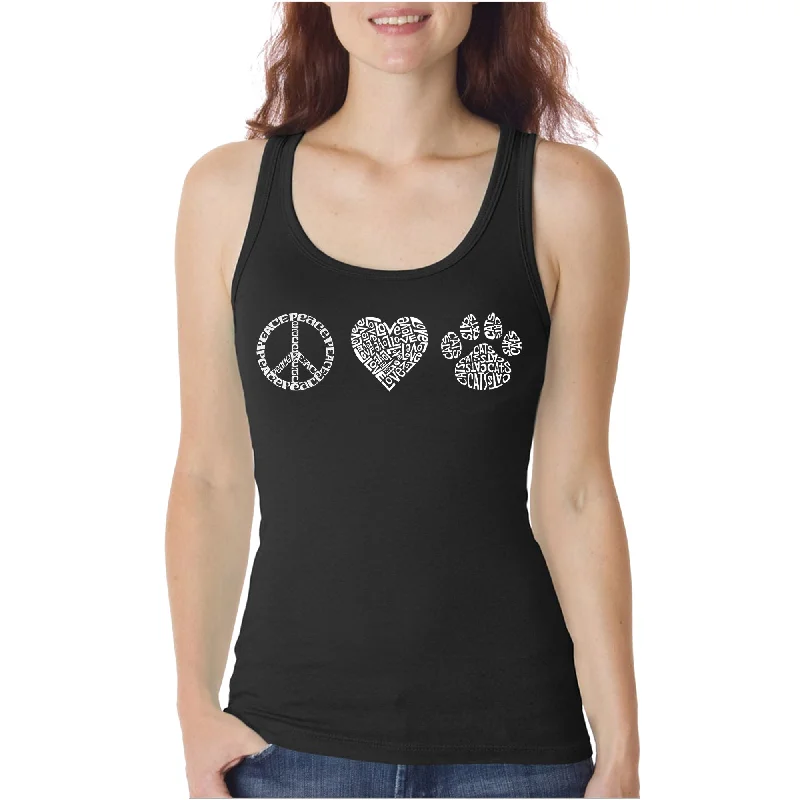 Women's Blouse with Notched CollarPeace Love Cats  - Women's Word Art Tank Top