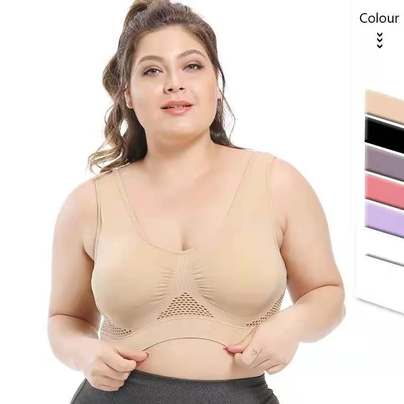 convertible bra with silicone strips for supportS-6XL Sports Bras For Women Unwired Bras Wireless Sexy Backless Push Up Seamless Mesh Top Bra Without Bones Frame Bra