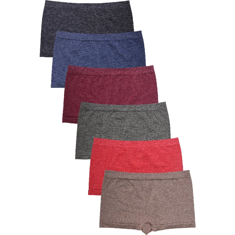 women's underwear with built-in shapewearPACK OF 6 SOFRA WOMEN'S SEAMLESS HEATHER SOLID BOYSHORTS (LP0223SB1)