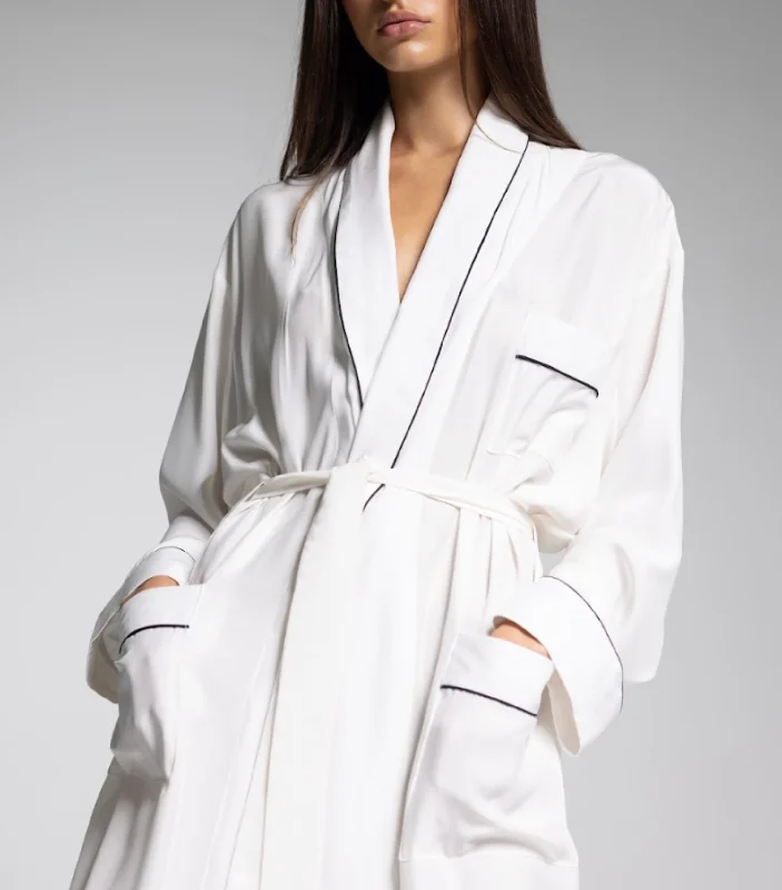 women's pajamas for gift-givingTHE ROBE - White with Black Piping