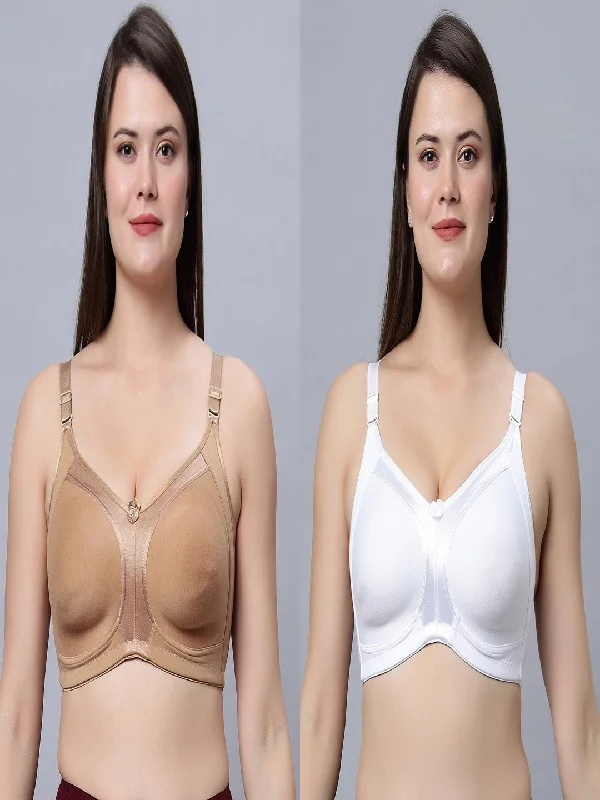 mastectomy form-fitting braNon Padded Full Coverage T-Shirt White and Skin Color Bra (Pack of 2)