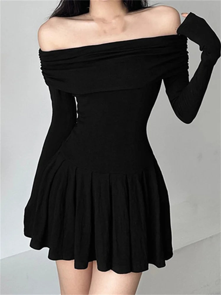 Women's Pleated DressesFashionSierra - 2024 Y2K Party Ruched Black Slim Fit Mini Dress