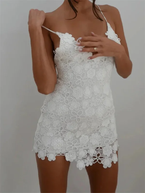 Women's V-Shaped Collar DressesFashionSierra - Elegant Lace Floral Summer Party Short Mini Dress