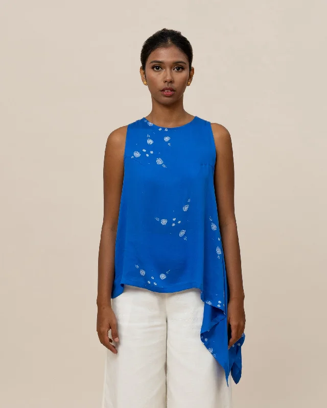 Women's Blouse with Shawl CollarSERIBU BUNGA - Asymmetrical Drape Top