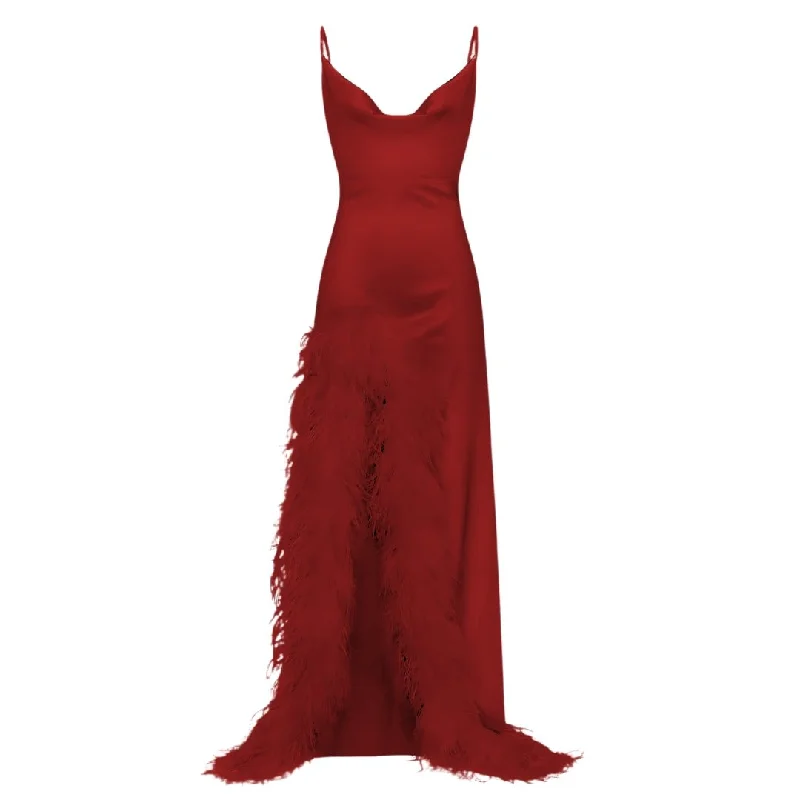 women's pajamas for those who seek ultimate relaxationNEW Feather Maxi Statement Dress - Burgundy