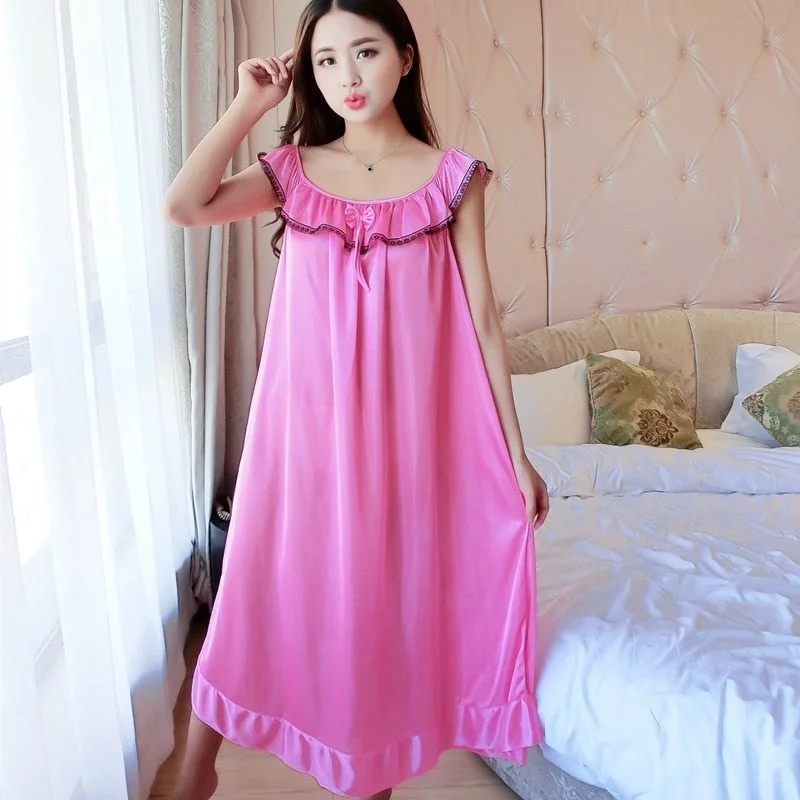 women's pajamas with pockets on legsOversize 6XL O Neck Women Satin Nightgown Sexy Sleepwear Short Sleeve Ladies Silk Nightwear Sleep Wear Night Gown Lingerie Dress