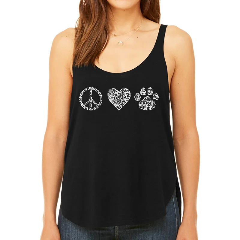 Women's Blouse with ZipperPeace Love Cats  - Women's Premium Word Art Flowy Tank Top