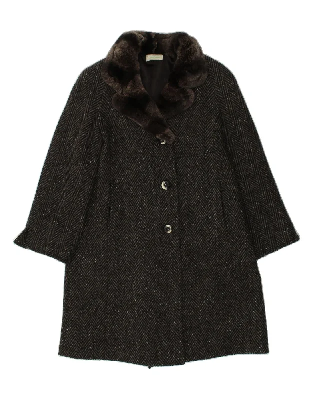 Women's Coats with Fur Trimmed SleevesJIMMY HOURIHAN Womens Overcoat IT 42 Medium Grey Herringbone Wool