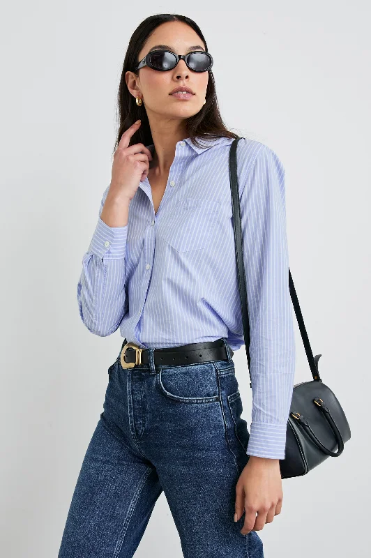 Women's Blouse with Keyhole NeckSTINA SHIRT - OXFORD WHITE STRIPE