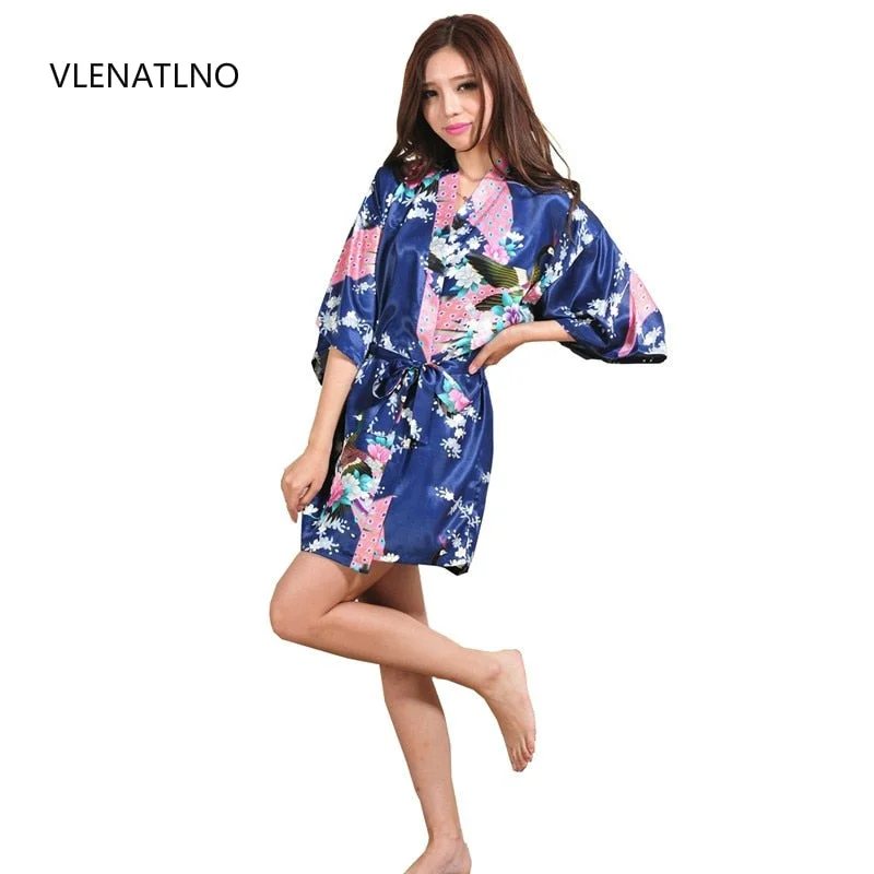 women's pajamas with a touch of elegance and sophisticationSilk Satin Wedding Bride Bridesmaid Robe Floral Bathrobe Short Kimono Robe Night Robe Bath Robe Fashion Dressing Gown For Women