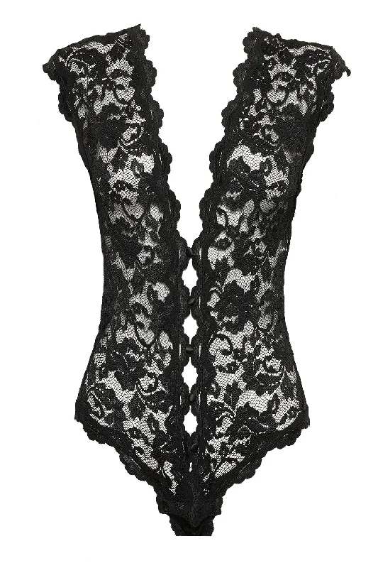 body shaper with hook-and-eye closureVIXEN SCALLOPED LACE BODYSUIT