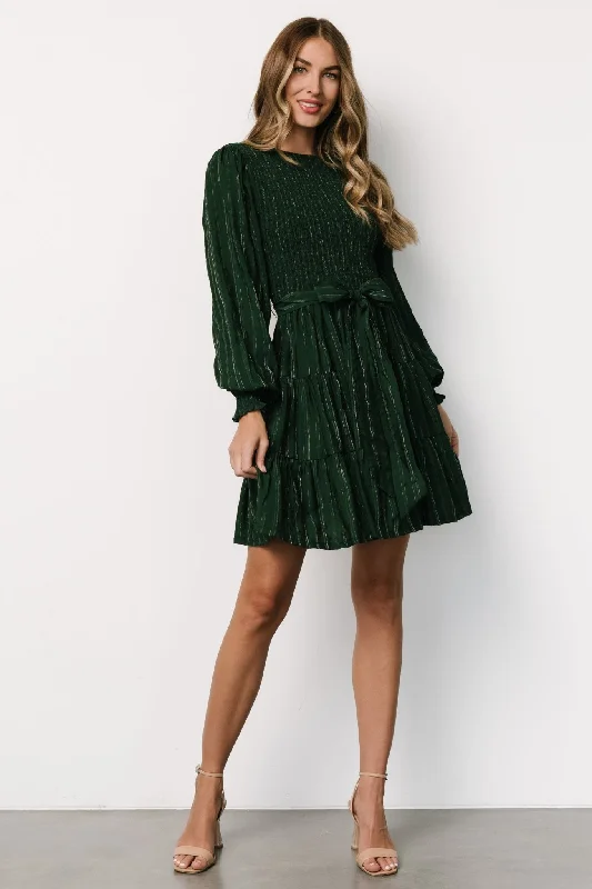 Women's Mesh ShortsIvey Smocked Short Dress | Dark Green + Silver