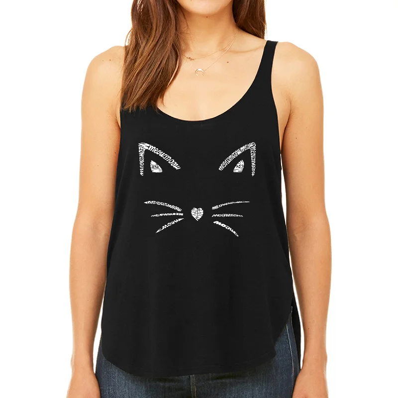 Women's Blouse with Fur TrimWhiskers  - Women's Premium Word Art Flowy Tank Top