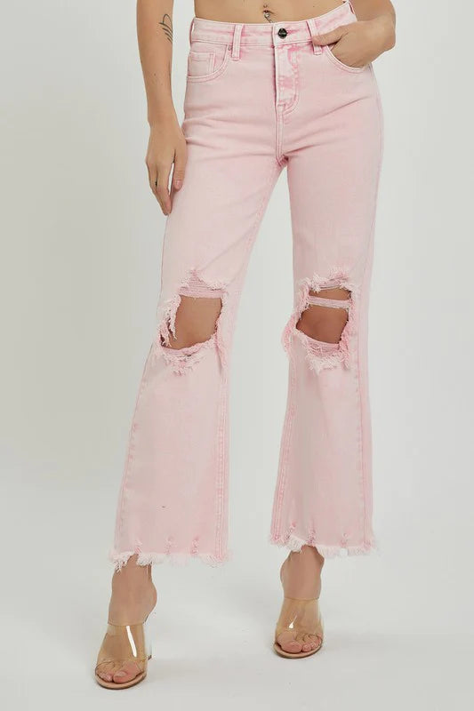 Women's Jumpsuits with HoodDistressed Straight Leg Acid Pink Jeans