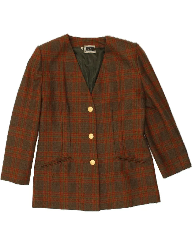 Women's Coats with BeltLUISA SPAGNOLI Womens 3 Button Blazer Jacket IT 48 XL Brown Check