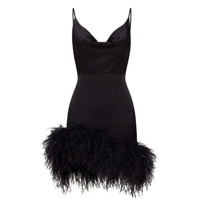 women's pajamas with a perfect blend of style and comfortNEW Feather Mini Statement Dress - Black