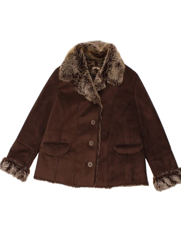 Women's Coats with ZipperJOHN ROCHA Womens Sherpa Jacket UK 20 2XL Brown Polyester