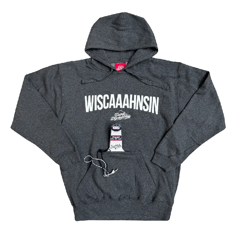 Women's Hooded Sweatshirts with Loose WaistGray "Wiscaaahnsin" Tailgate Pouch Hoodie