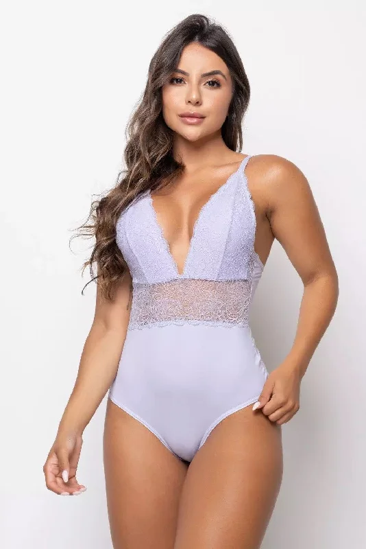 plus-size waist trainer with flexible boning for comfortPeriwinkle Microfiber and Lace Bodysuit