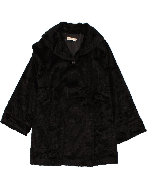 Women's Zip-Up CoatsVINTAGE Womens Faux Fur Overcoat UK  12 Medium  Black Viscose