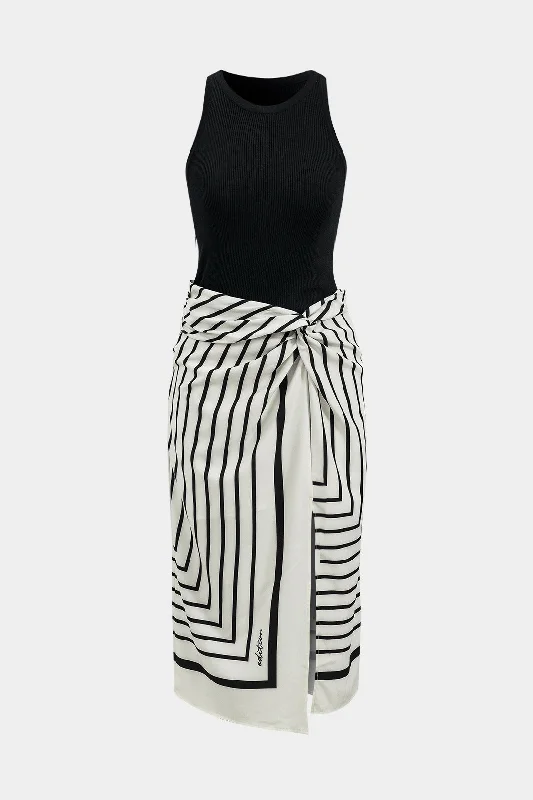 Women's Narrow-Neck DressesStripes Print Patchwork Sleeveless Midi Dress