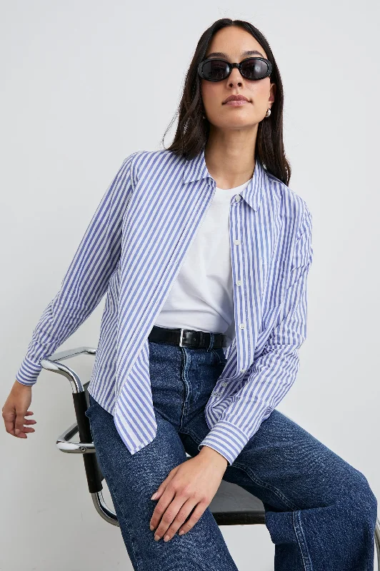 Women's Blouse with High CollarSTINA SHIRT - MARINER WHITE STRIPE