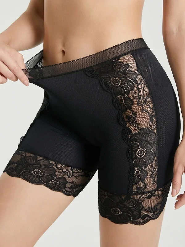 stretch lace panties with a sheer overlay for a seductive appealLace Patchwork Legging Safety Hollow Out See Through Breathable Panties