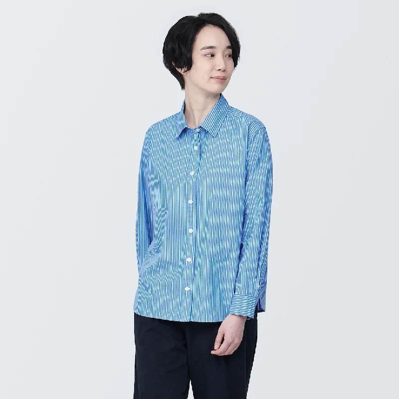 Women's Blouse with FlouncesWashed Broadcloth Long Sleeve Shirt