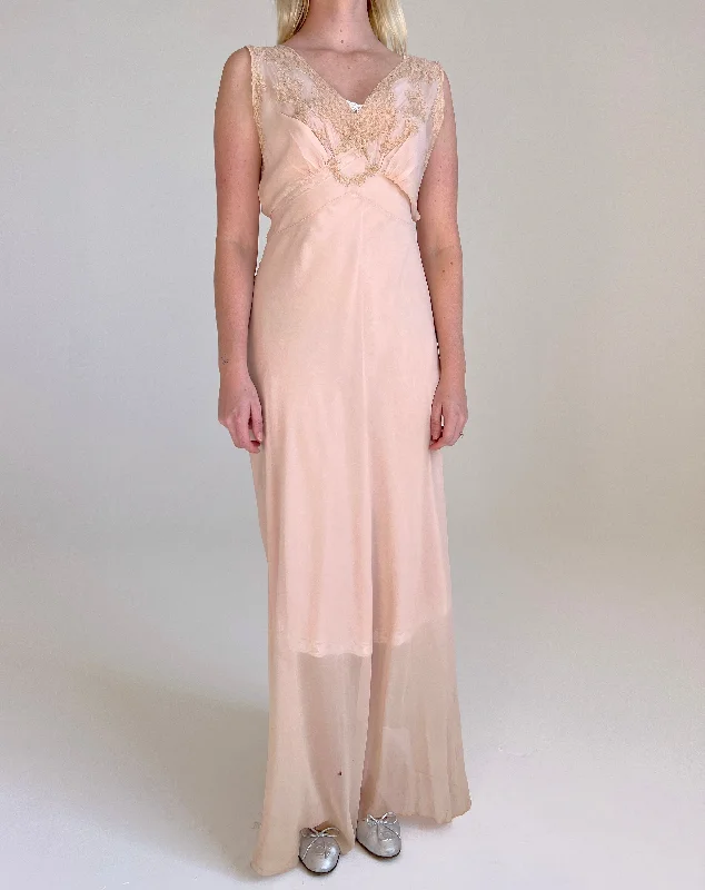 women's pajamas for those who value quality1930's Dusty Pink Silk Chiffon Slip Dress with Cream Lace