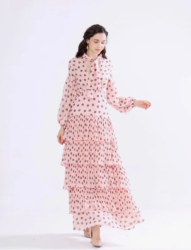 Women's Fit and Flare DressesFashionSierra - Long Sleeves Floral Printed Ruffles Elegant Casual Maxi Dress