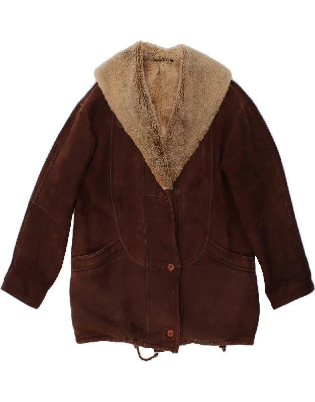 Women's Button-Up CoatsSHEARLING Womens Shearling Coat UK 14 Medium  Brown Leather