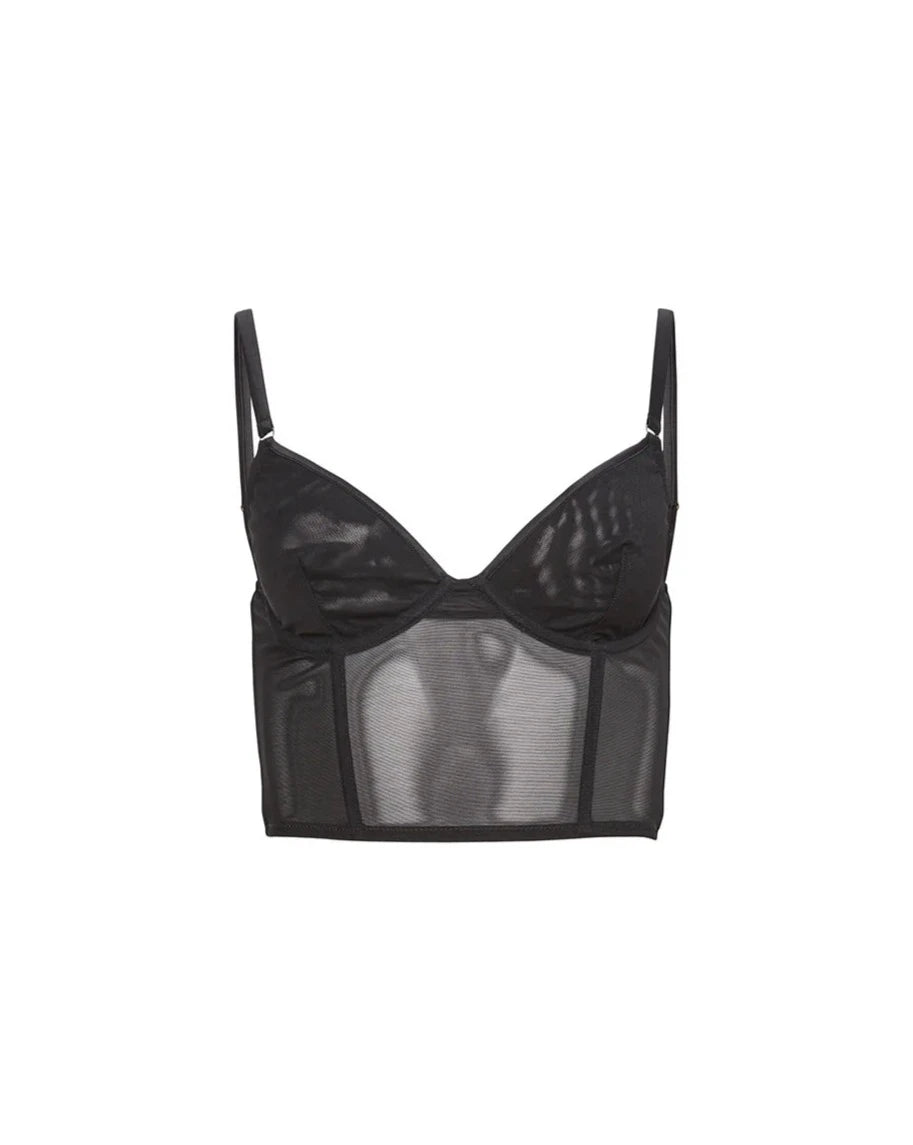 smoothing high-waisted bra for tummy controlBlack Mesh Longline Bustier