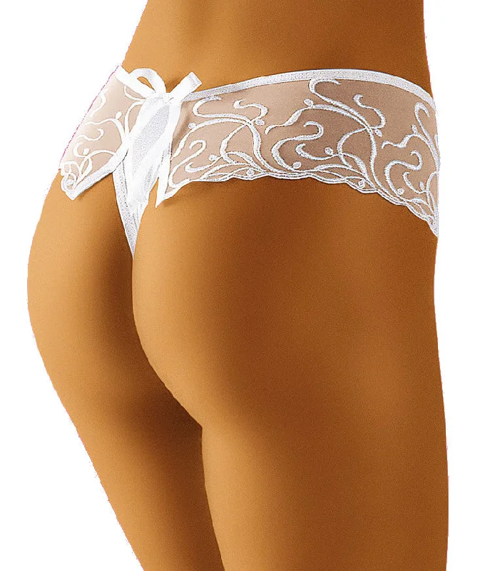 breathable mesh underwear for active womenPretty Sheer Thong With Delicate Embroidery Detail & Back Ribbon Bow