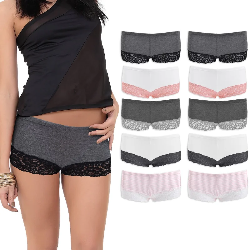 transparent lace thong panties for womenBoy Shorts Underwear for Women, Cotton Women's Panties Lace Boyshort Slip Pack