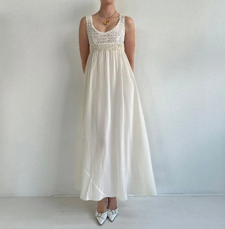 high-quality women's pajama sets1930's Bridal White Silk Slip Dress With White Lace