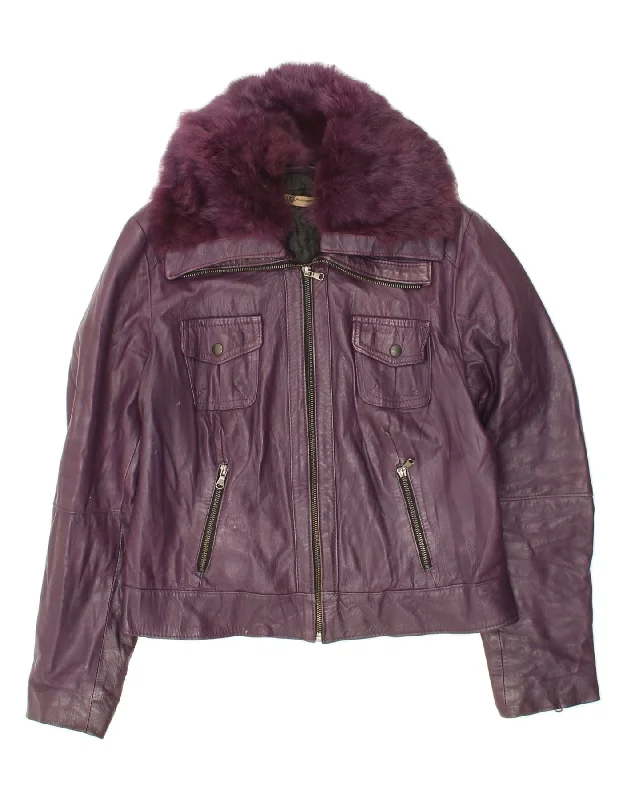 Women's Coats with HoodVINTAGE Womens Crop Leather Jacket UK 16 Large Purple Leather