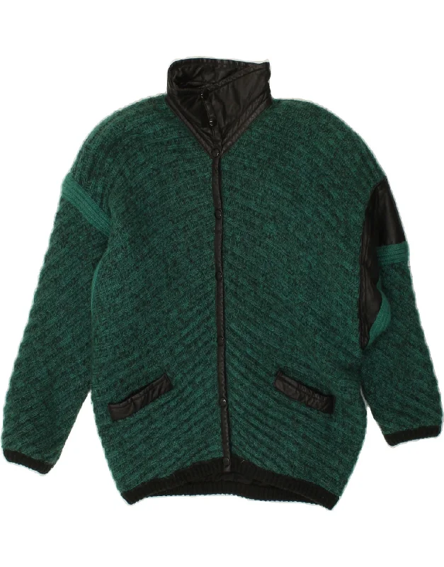 Women's Coats with Fur Trimmed ButtonsVETTA Womens Knit Bomber Jacket IT 42 Medium Green Mohair