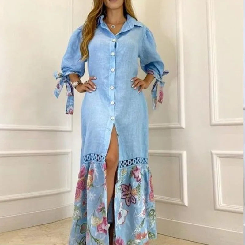 Women's High-Low DressesFashionSierra - 2024 Elegant Lantern Sleeve Fashion Sundress Maxi Boho Dress