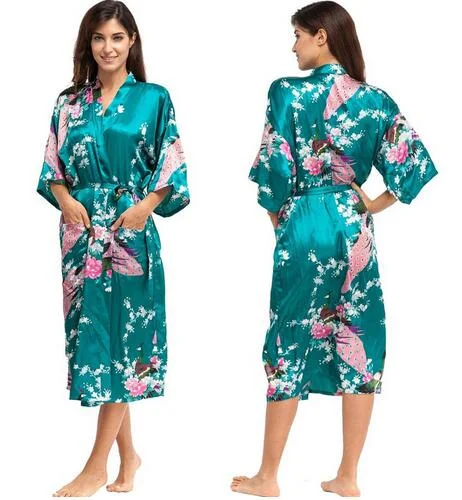 elegant women's satin pajamasSilk Kimono Robe Bathrobe Women Satin Robe Silk Robes Night Sexy Robes Night Grow For Bridesmaid Summer Plus SizeS-XXXL 010412